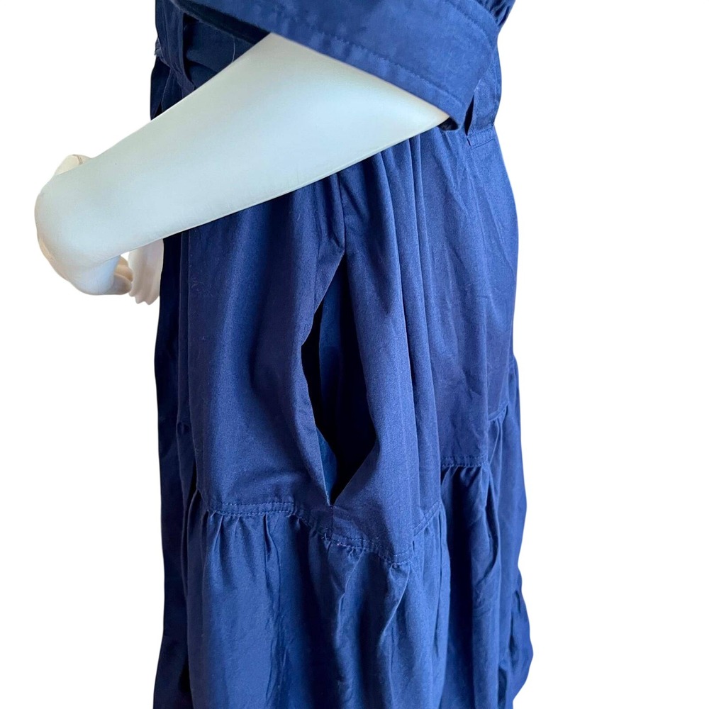Derek Lam 10 Crosby Buffy Tiered Midi Shirtdress Navy Blue Sz 16 Utility Classic - Picture 6 of 8